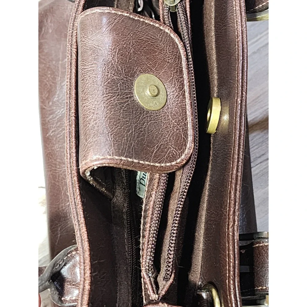 Duck Head Vintage Brown Leather Purse Buckle Detail Multi Compartment Handbag
